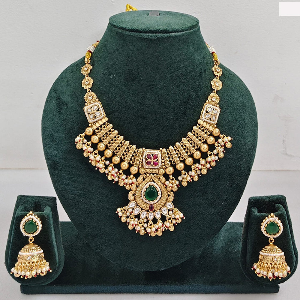 Rajwadi Collection Elegant Pota Stone And Pearl Necklace Set