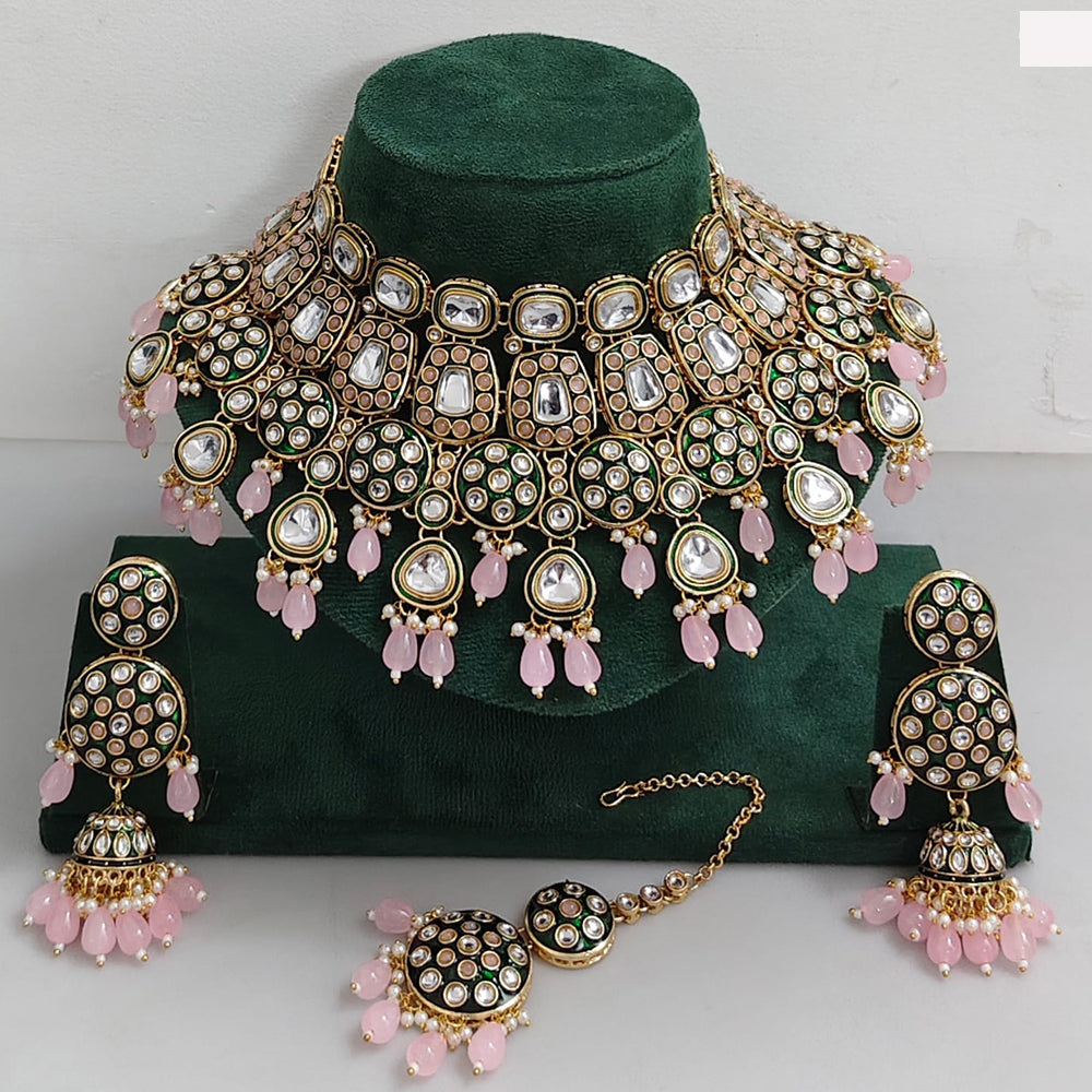 Rajwadi Collection Traditional Kundan Pearl And Beads Choker Necklace Set