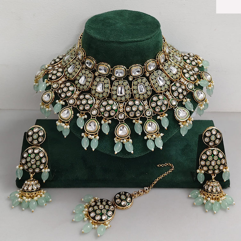 Rajwadi Collection Traditional Kundan Pearl And Beads Choker Necklace Set