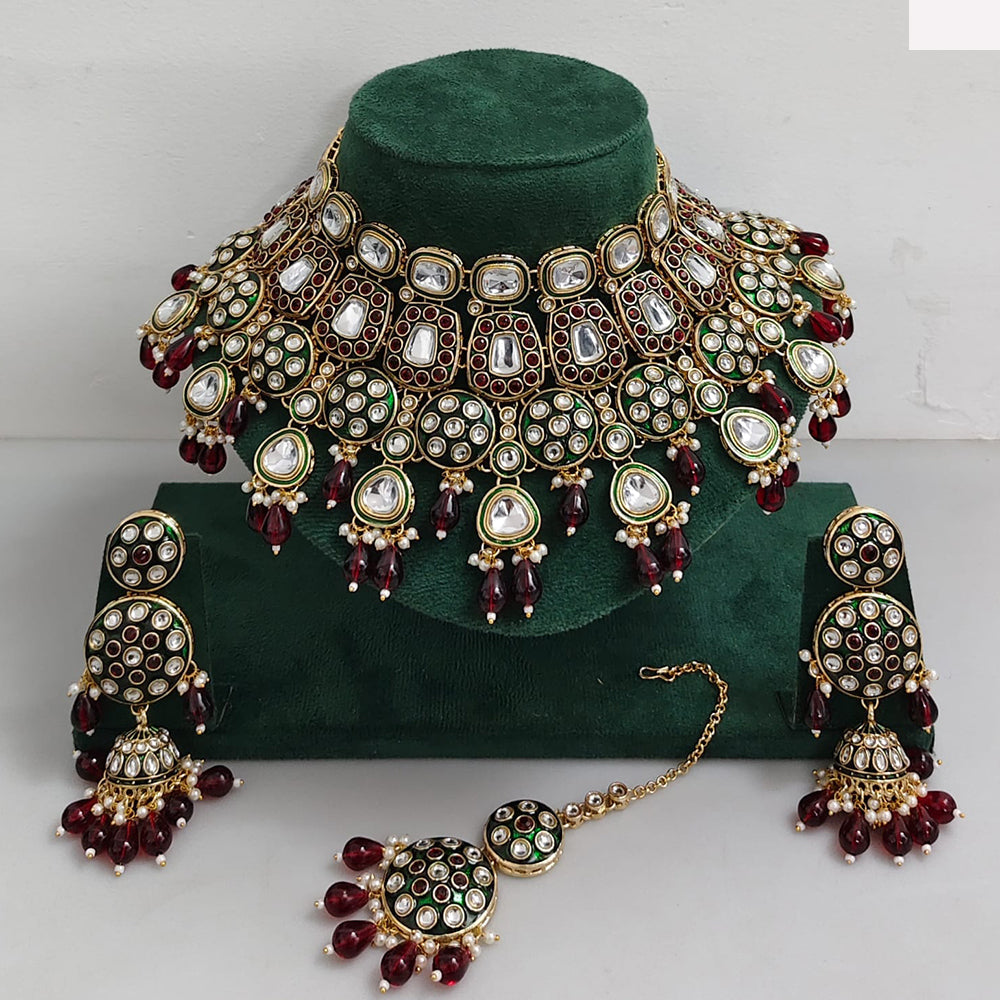 Rajwadi Collection Traditional Kundan Pearl And Beads Choker Necklace Set