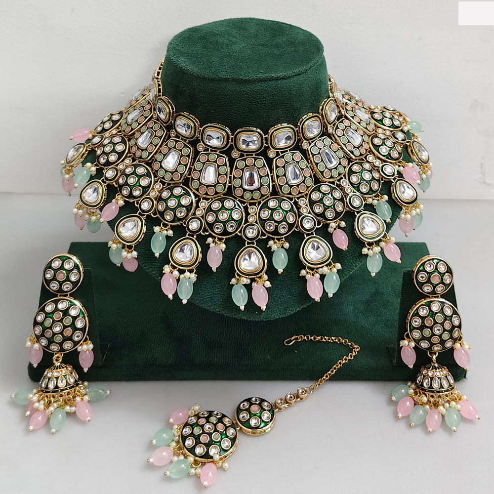Rajwadi Collection Traditional Kundan Pearl And Beads Choker Necklace Set