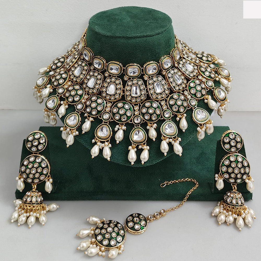 Rajwadi Collection Traditional Kundan Pearl And Beads Choker Necklace Set