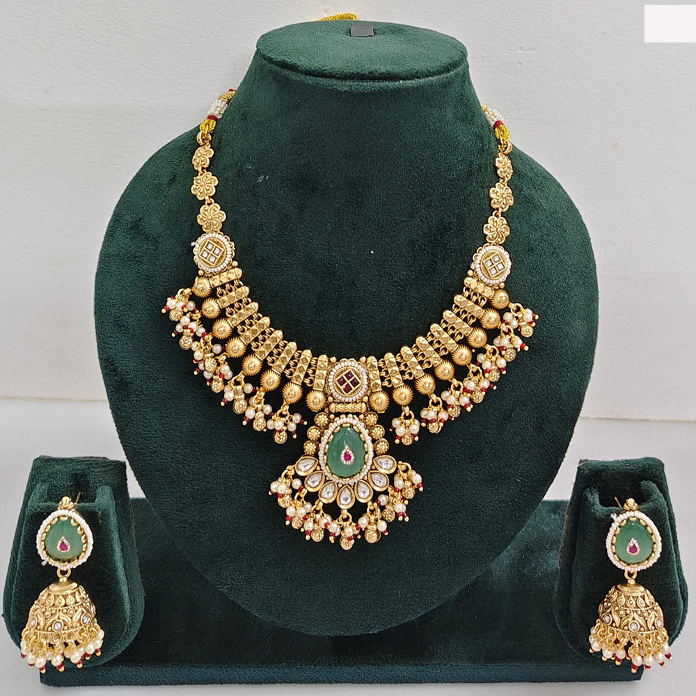 Rajwadi Collection Premium Pota Stone And Pearl Designer Necklace Set
