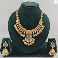 Rajwadi Collection Premium Pota Stone And Pearl Designer Necklace Set