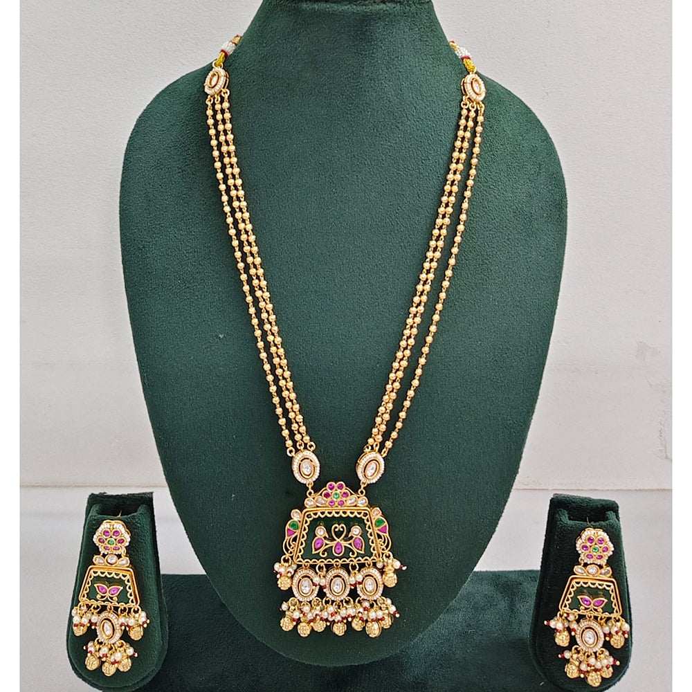 Rajwadi Collection Heritage Pota Stone With Pearl Long Rani Haar Necklace Set