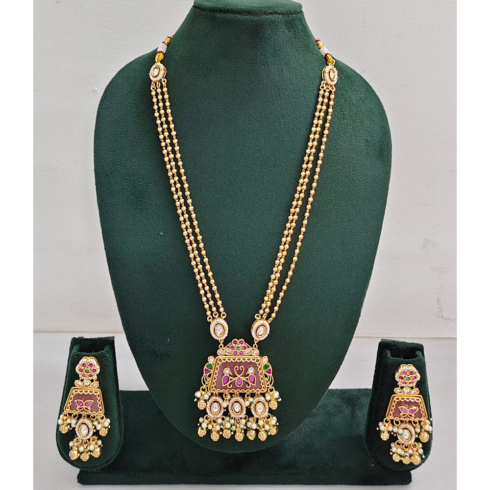 Rajwadi Collection Heritage Pota Stone With Pearl Long Rani Haar Necklace Set