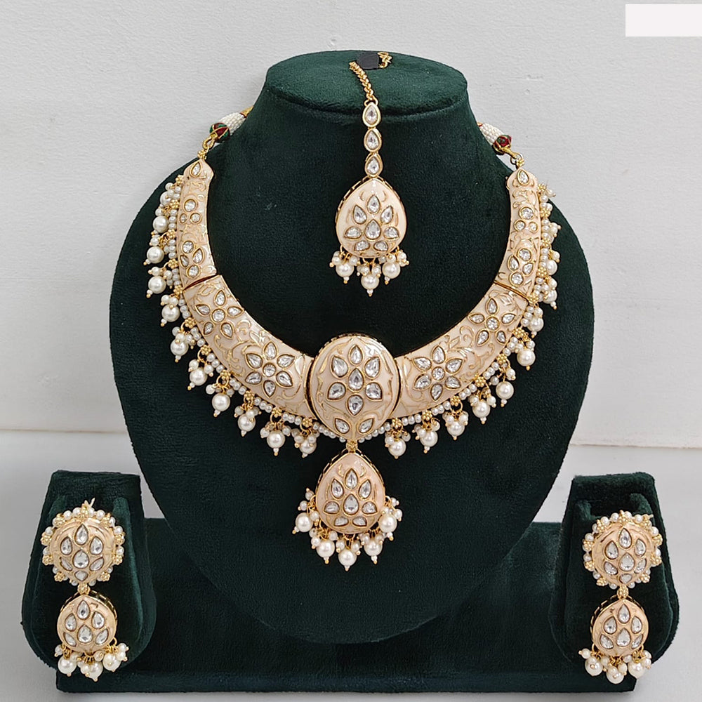 Rajwadi Collection Elegant Kundan Stone with Pearl Meenakari Necklace Set