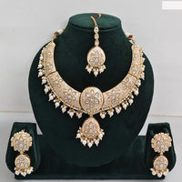 Rajwadi Collection Elegant Kundan Stone with Pearl Meenakari Necklace Set 