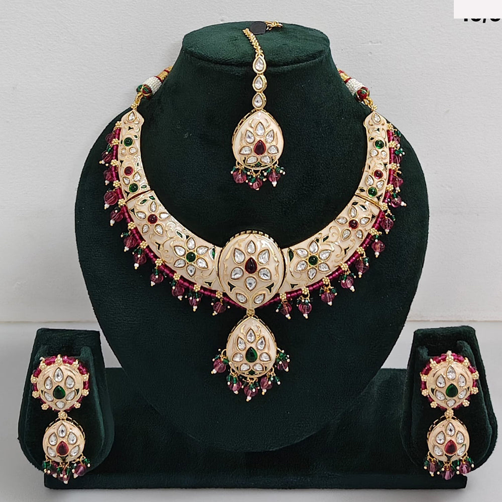 Rajwadi Collection Elegant Kundan Stone with Pearl Meenakari Necklace Set
