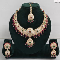 Rajwadi Collection Elegant Kundan Stone with Pearl Meenakari Necklace Set