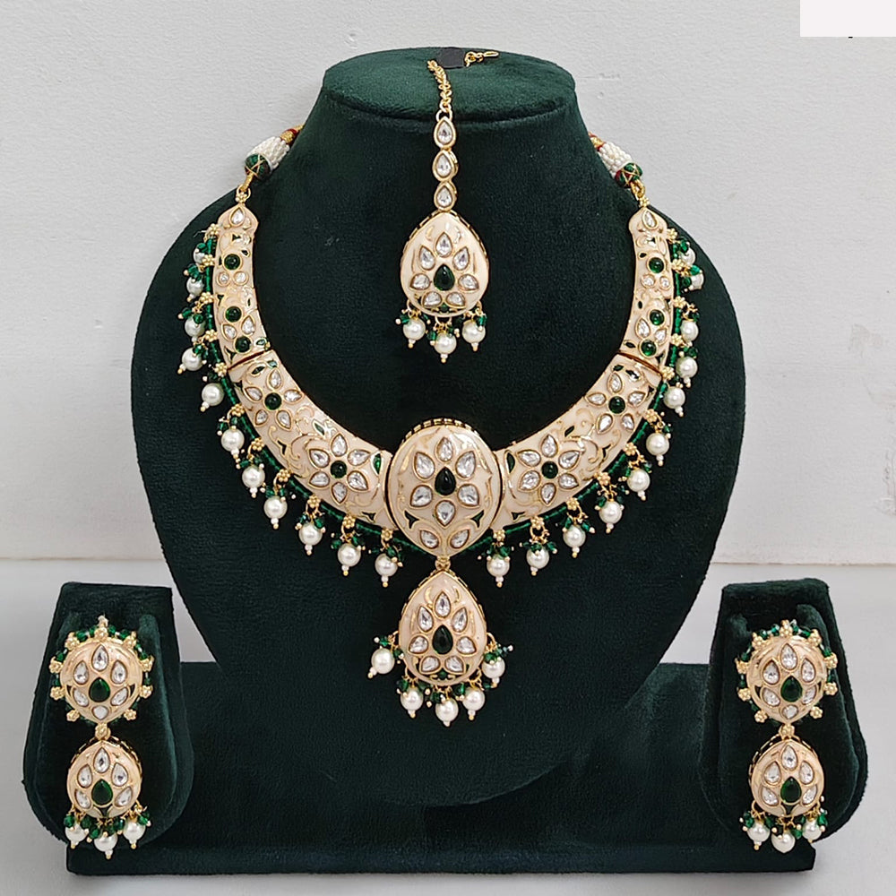 Rajwadi Collection Elegant Kundan Stone with Pearl Meenakari Necklace Set