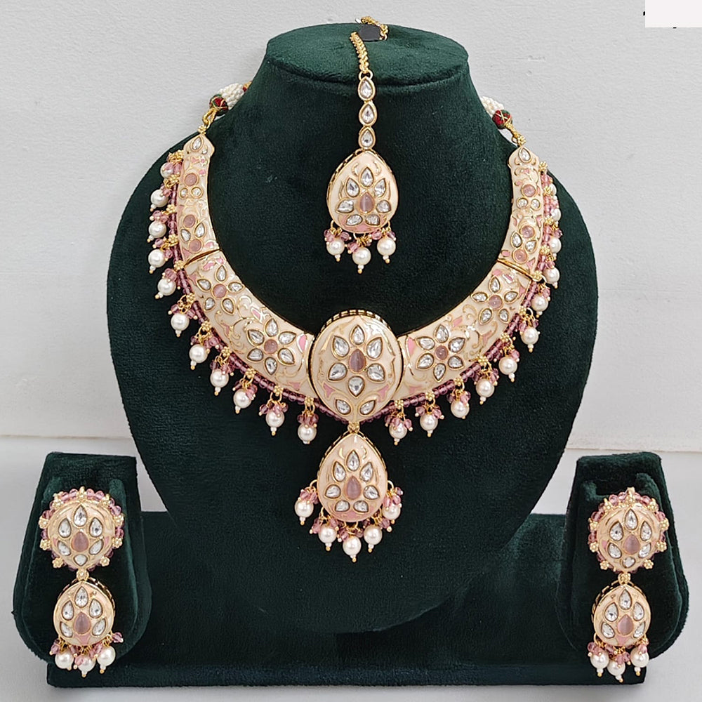 Rajwadi Collection Elegant Kundan Stone with Pearl Meenakari Necklace Set