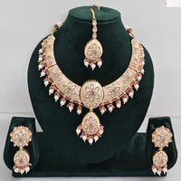 Rajwadi Collection Elegant Kundan Stone with Pearl Meenakari Necklace Set
