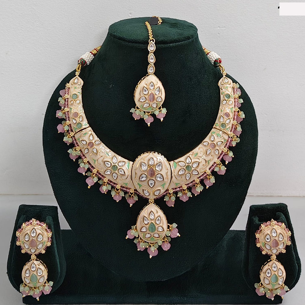 Rajwadi Collection Elegant Kundan Stone with Pearl Meenakari Necklace Set