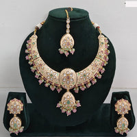Rajwadi Collection Elegant Kundan Stone with Pearl Meenakari Necklace Set