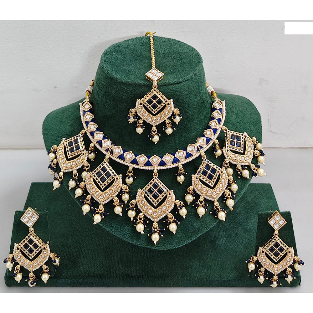 Rajwadi Collection Elegant Kundan Stone with Pearl Meenakari Necklace Set