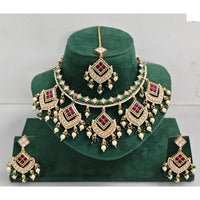 Rajwadi Collection Elegant Kundan Stone with Pearl Meenakari Necklace Set