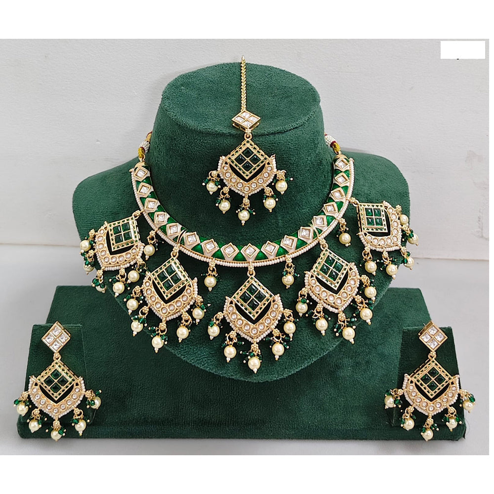 Rajwadi Collection Elegant Kundan Stone with Pearl Meenakari Necklace Set