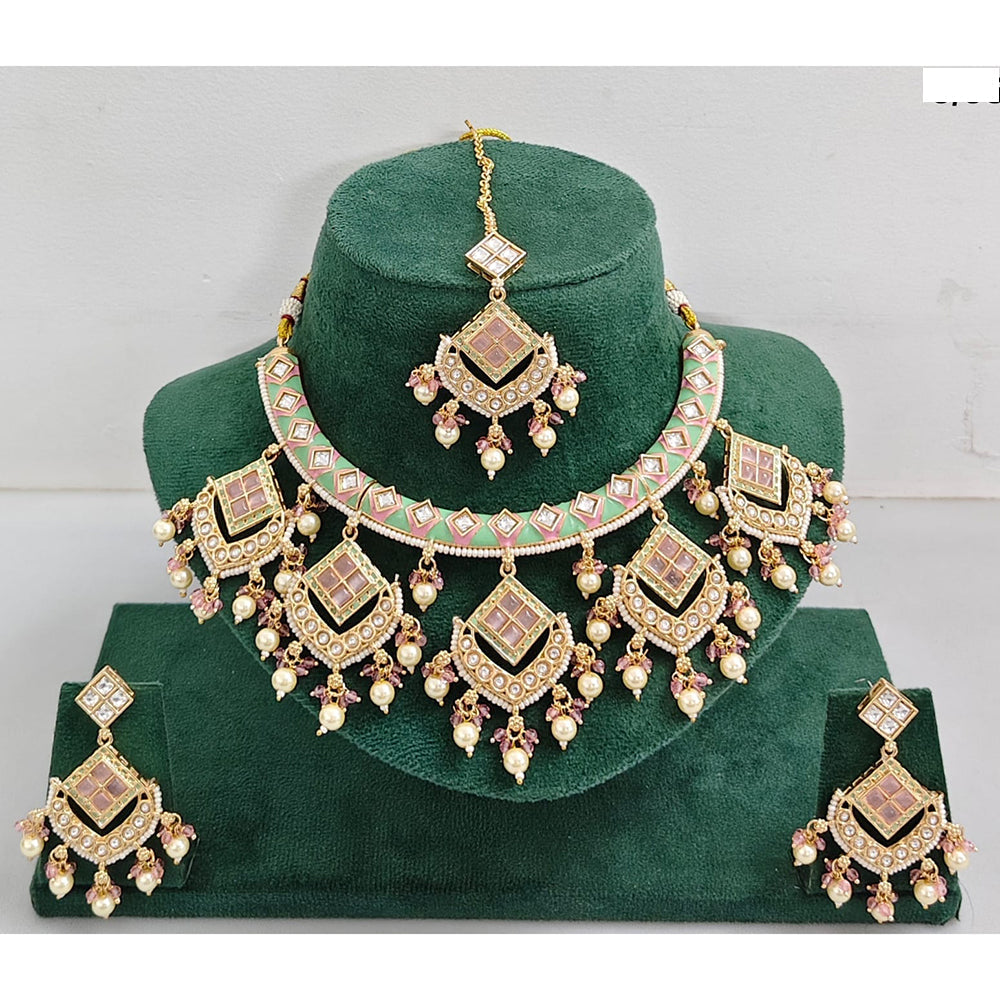 Rajwadi Collection Elegant Kundan Stone with Pearl Meenakari Necklace Set