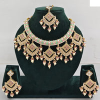 Rajwadi Collection Elegant Kundan Stone with Pearl Meenakari Necklace Set