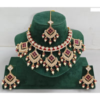 Rajwadi Collection Elegant Kundan Stone with Pearl Meenakari Necklace Set