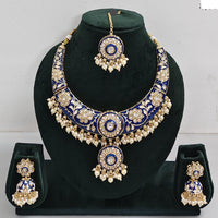 Rajwadi Collection Elegant Kundan Stone with Pearl Meenakari Necklace Set 