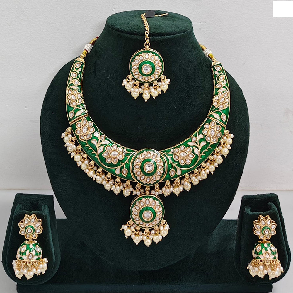 Rajwadi Collection Elegant Kundan Stone with Pearl Meenakari Necklace Set