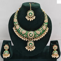 Rajwadi Collection Elegant Kundan Stone with Pearl Meenakari Necklace Set