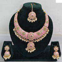 Rajwadi Collection Elegant Kundan Stone with Pearl Meenakari Necklace Set