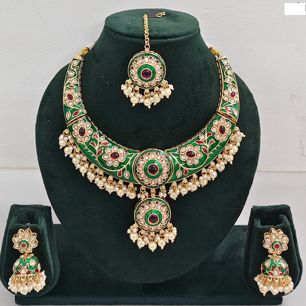 Rajwadi Collection Elegant Kundan Stone with Pearl Meenakari Necklace Set