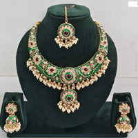 Rajwadi Collection Elegant Kundan Stone with Pearl Meenakari Necklace Set