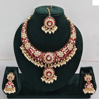 Rajwadi Collection Elegant Kundan Stone with Pearl Meenakari Necklace Set
