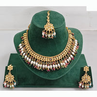 Rajwadi Collection Premium Crystal Stone Pearl And Beads Necklace Set