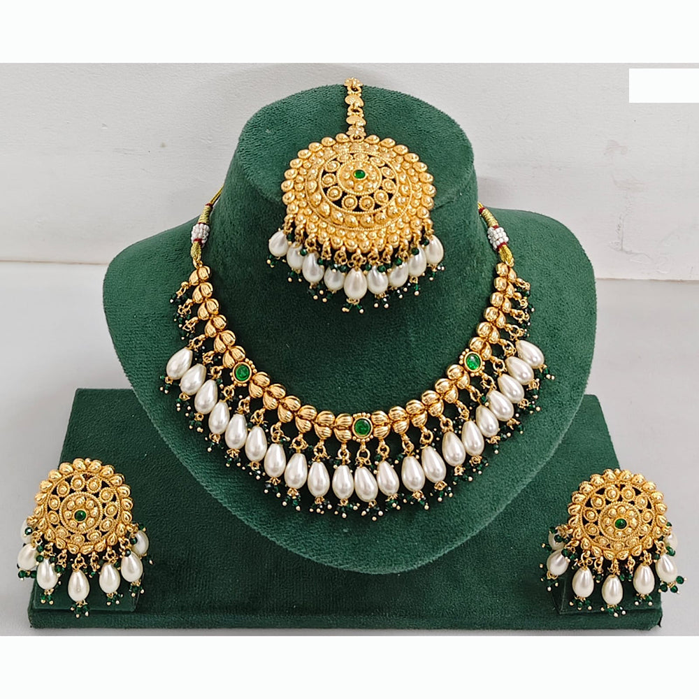 Rajwadi Collection Traditional Pota Stone Pearl And  Beads Necklace Set