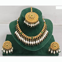 Rajwadi Collection Traditional Pota Stone Pearl And  Beads Necklace Set