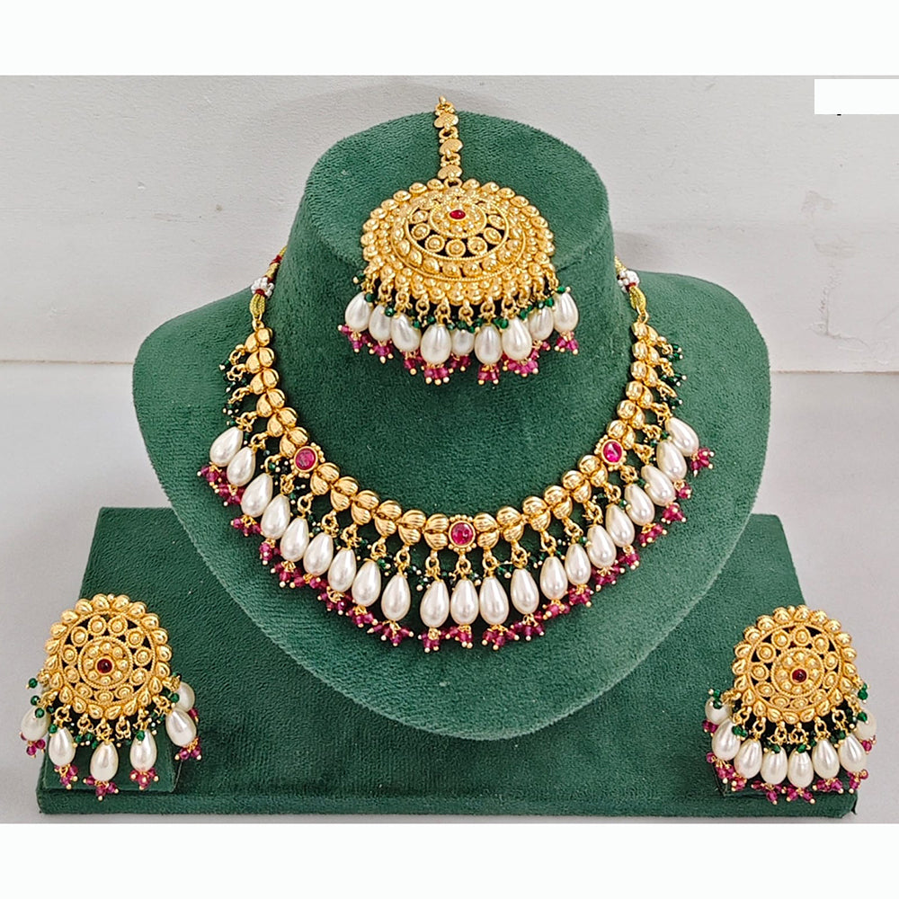 Rajwadi Collection Traditional Pota Stone Pearl And  Beads Necklace Set