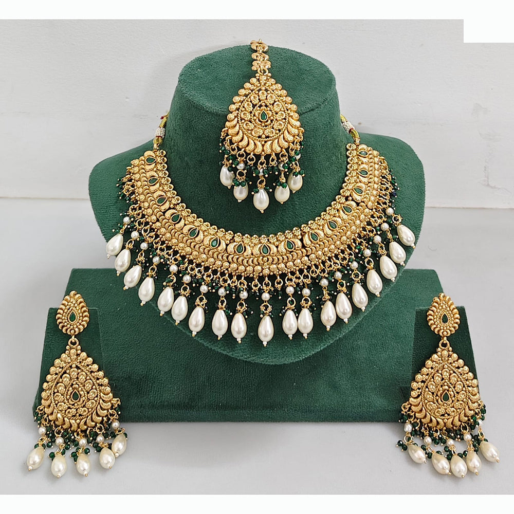 Rajwadi Collection Traditional Pota Stone Pearl And  Beads Necklace Set