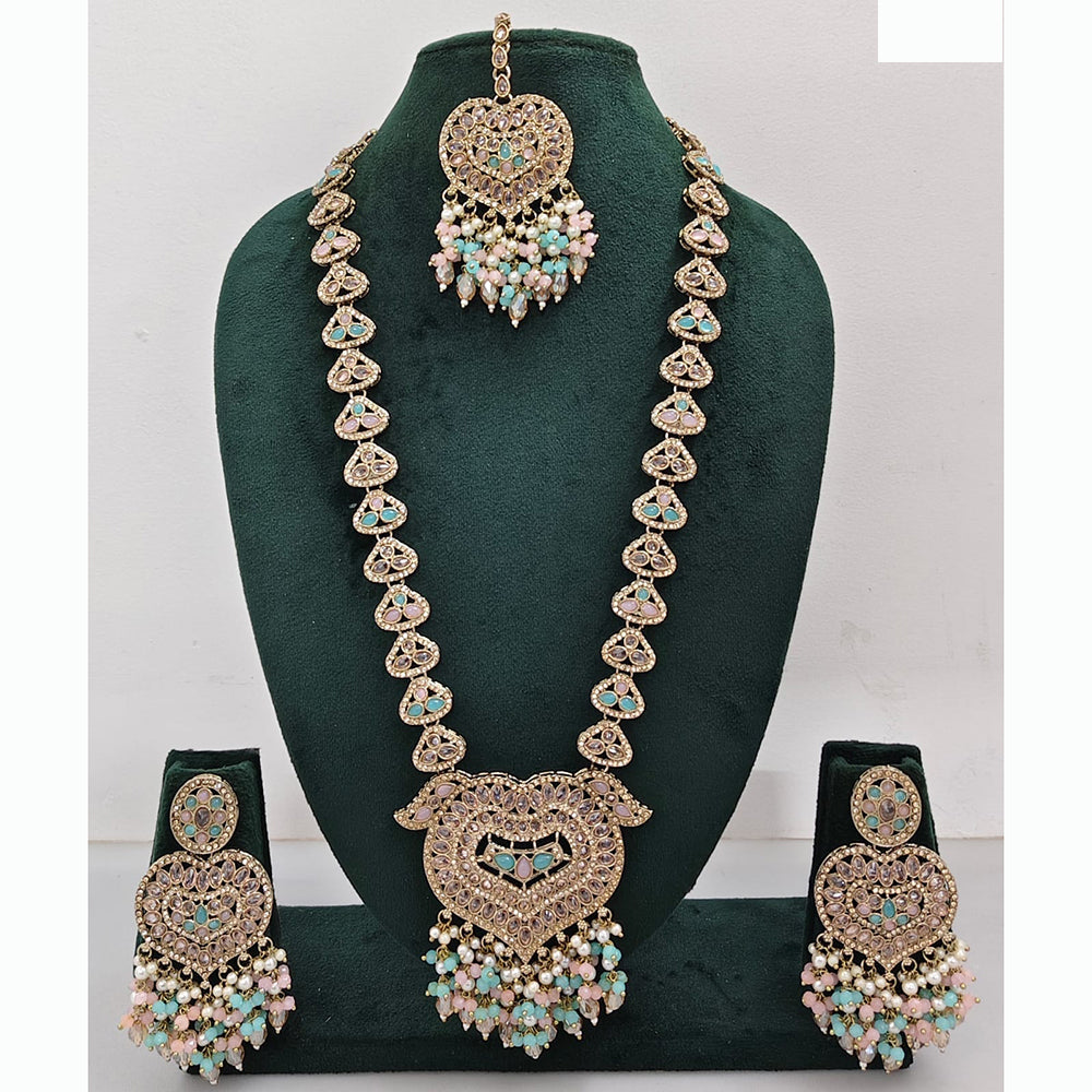 Rajwadi Collection Premium Crystal Stone And Pearl Long Necklace Set