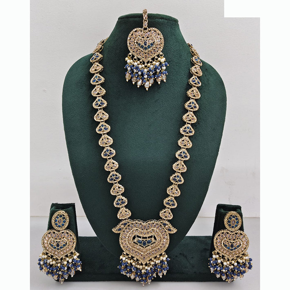 Rajwadi Collection Premium Crystal Stone And Pearl Long Necklace Set