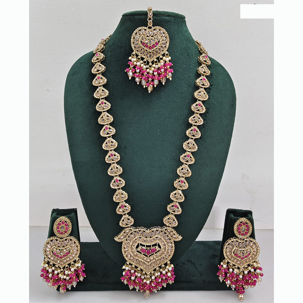 Rajwadi Collection Premium Crystal Stone And Pearl Long Necklace Set