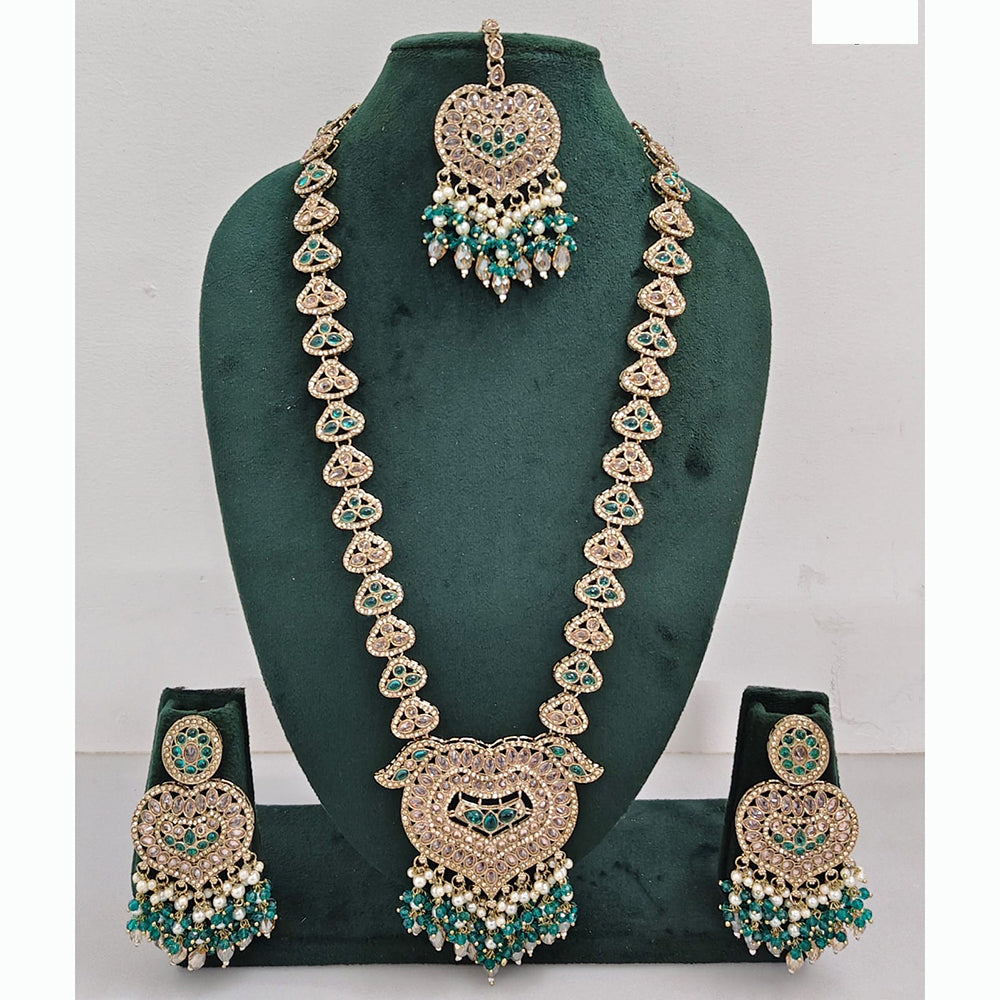 Rajwadi Collection Premium Crystal Stone And Pearl Long Necklace Set