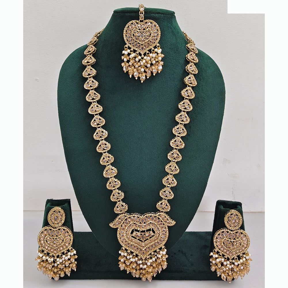 Rajwadi Collection Premium Crystal Stone And Pearl Long Necklace Set