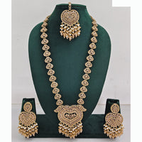 Rajwadi Collection Premium Crystal Stone And Pearl Long Necklace Set