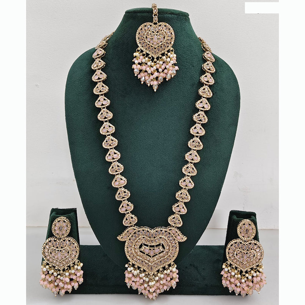 Rajwadi Collection Premium Crystal Stone And Pearl Long Necklace Set