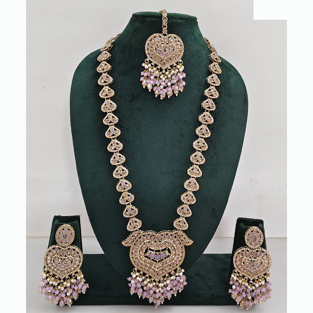 Rajwadi Collection Premium Crystal Stone And Pearl Long Necklace Set