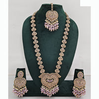 Rajwadi Collection Premium Crystal Stone And Pearl Long Necklace Set