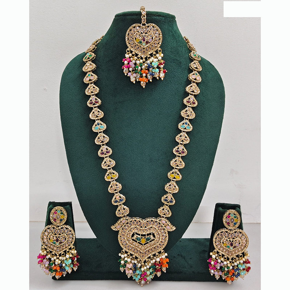Rajwadi Collection Premium Crystal Stone And Pearl Long Necklace Set