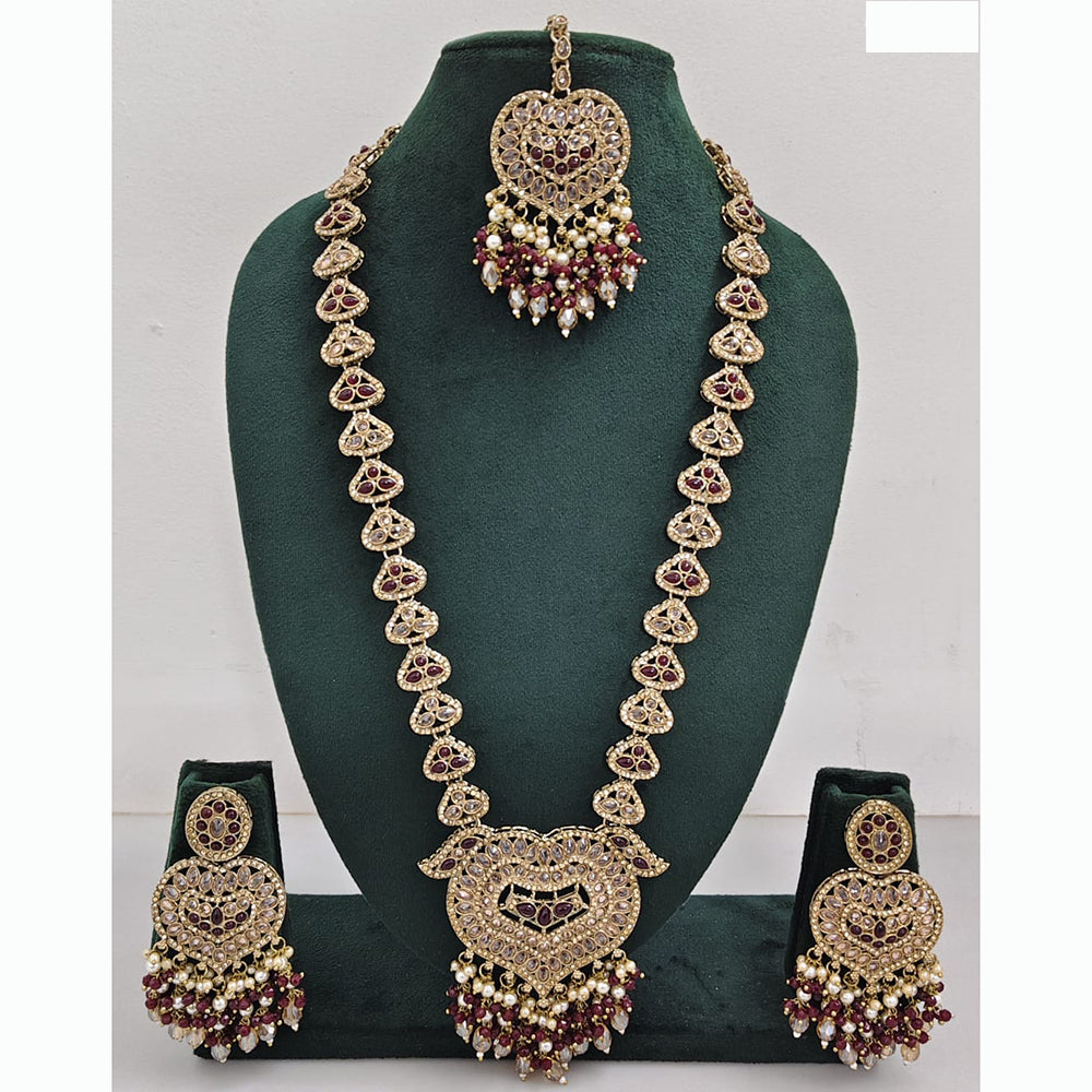 Rajwadi Collection Premium Crystal Stone And Pearl Long Necklace Set