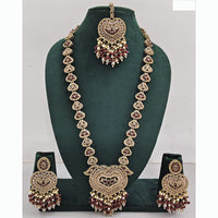 Rajwadi Collection Premium Crystal Stone And Pearl Long Necklace Set