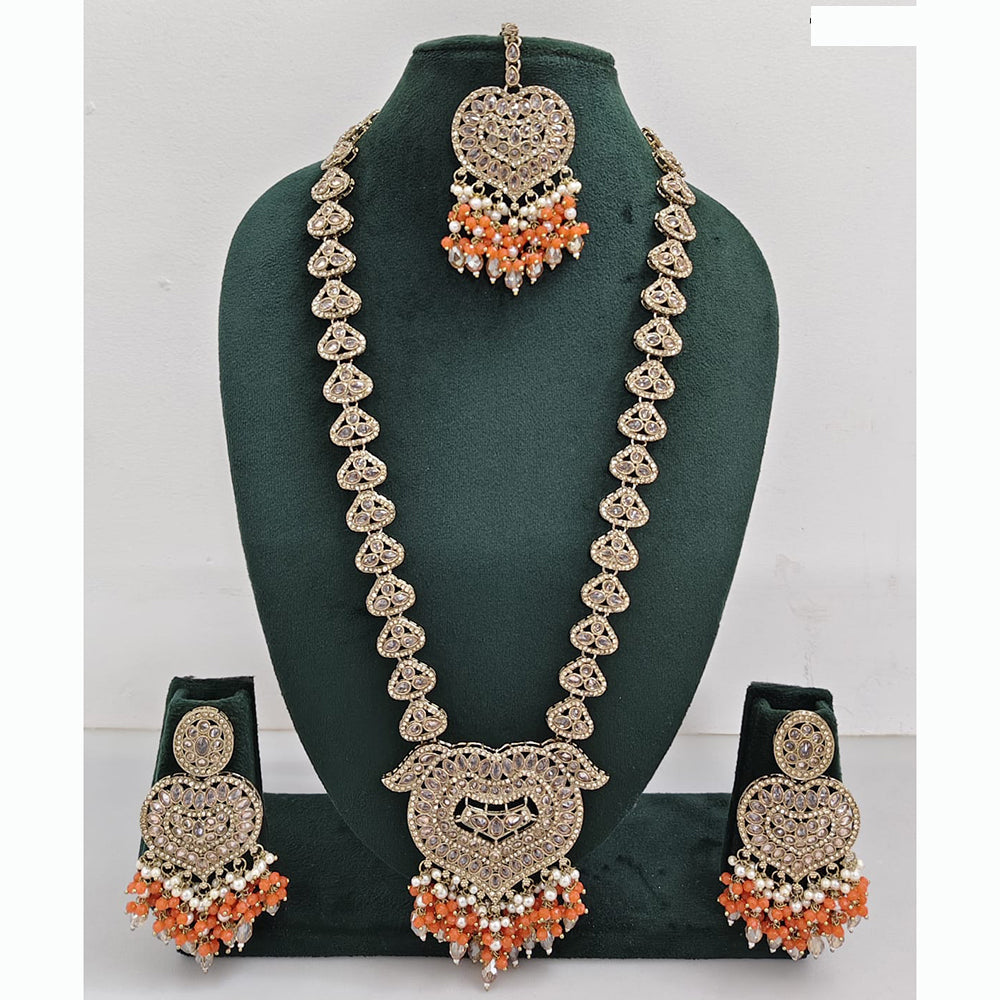Rajwadi Collection Premium Crystal Stone And Pearl Long Necklace Set